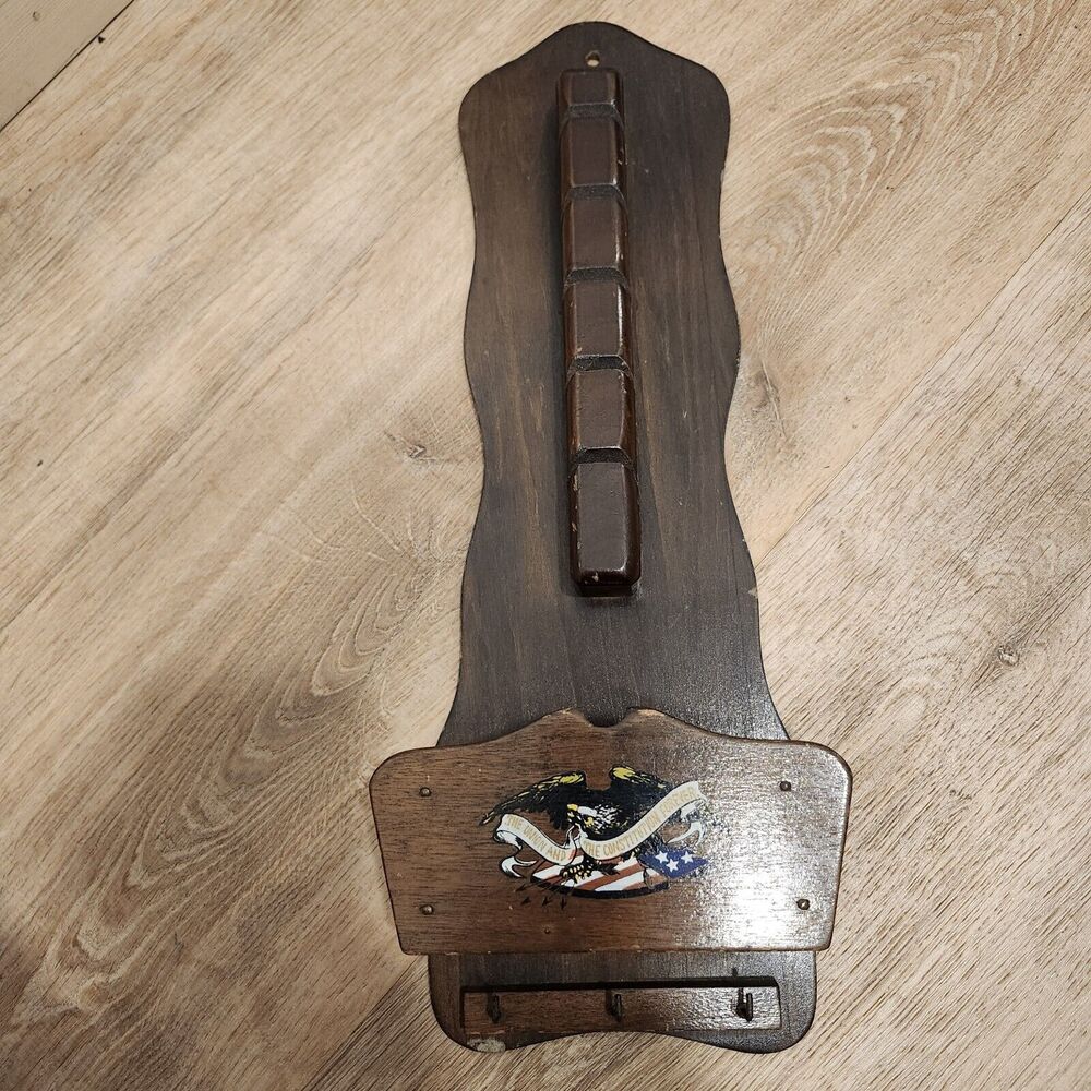 Vtg Wooden Bills Letters & Key Hooks Display Organizer Art Line Japan Patriotic